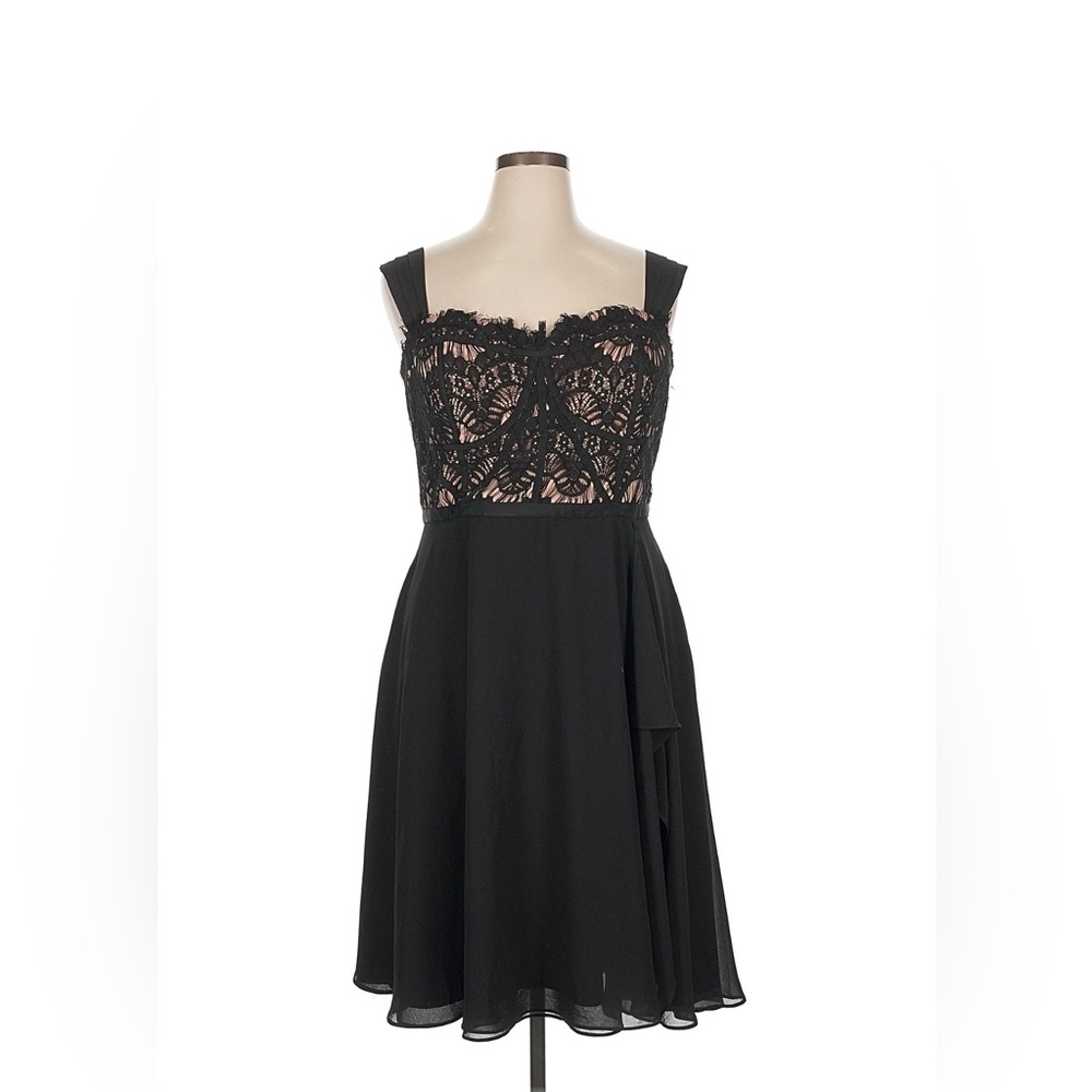 City Chic Black Strapless Dress with Lace Overlay